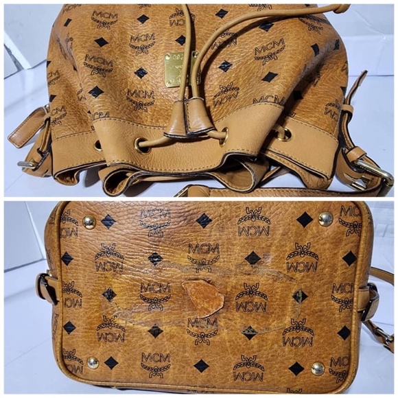 Authentic MCM Visetos Essential Drawstring Bucket Bag Cognac - Picture 8 of 16